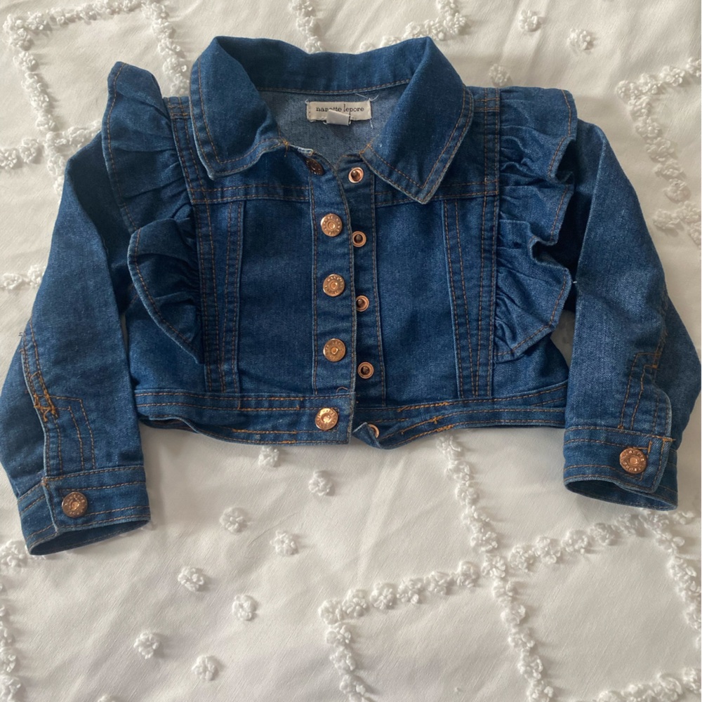 Nanette Lepore Baby Girl Ruffle Denim Jacket 18M Cropped Blue Jean Jacket